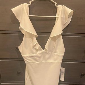Jump Apparel White Low-cut Ruffle Dress